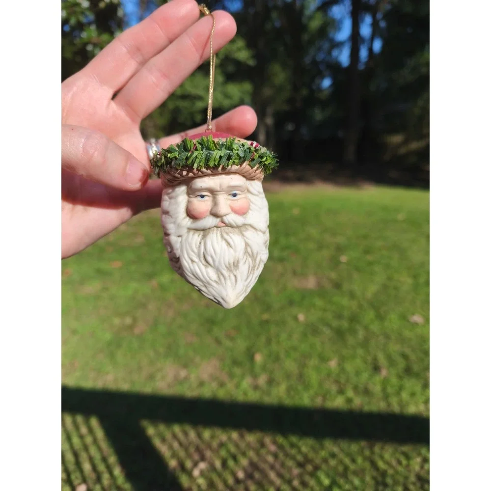 Vintage LOT Santa Claus‎ Head Christmas Ornament Ceramic Hand Painted.